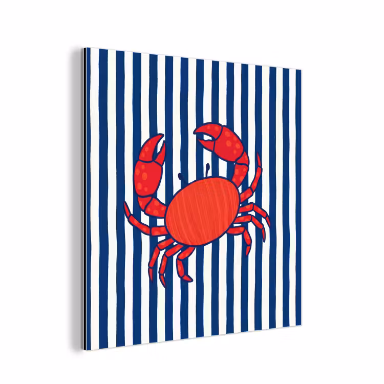 Aluminium schilderij - Krab - Strepen - Zeeleven - Illustratie - Rood — 1