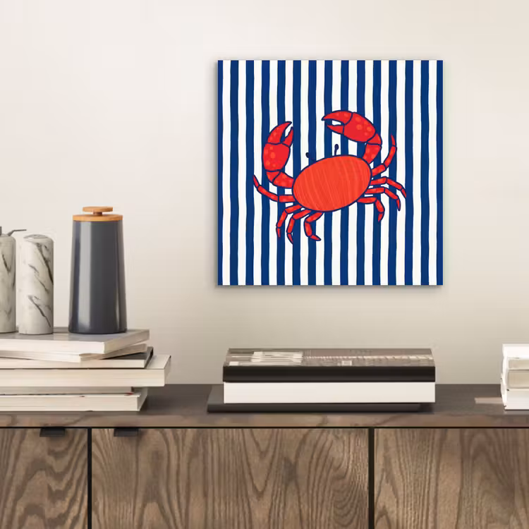 Aluminium schilderij - Krab - Strepen - Zeeleven - Illustratie - Rood — 2