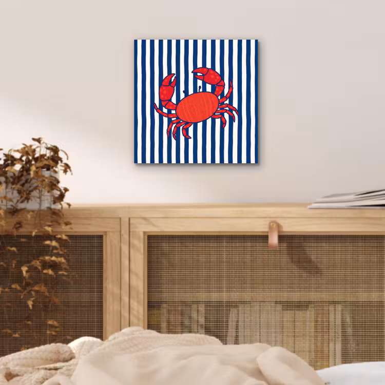 Aluminium schilderij - Krab - Strepen - Zeeleven - Illustratie - Rood — 4