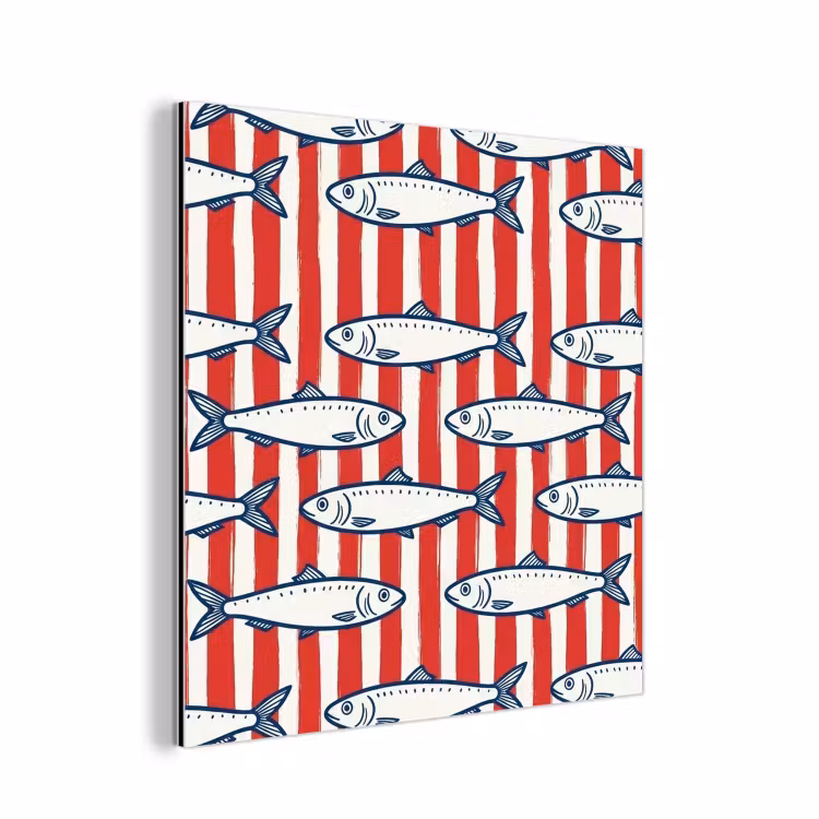 Aluminium schilderij - Vis - Patroon - Strepen - Illustratie - Rood — 1