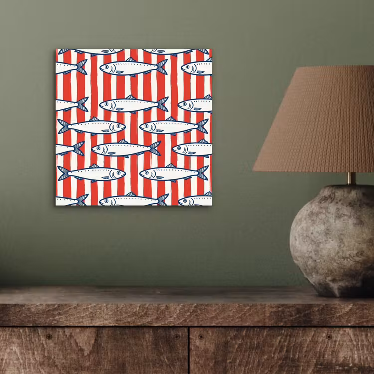 Aluminium schilderij - Vis - Patroon - Strepen - Illustratie - Rood — 3