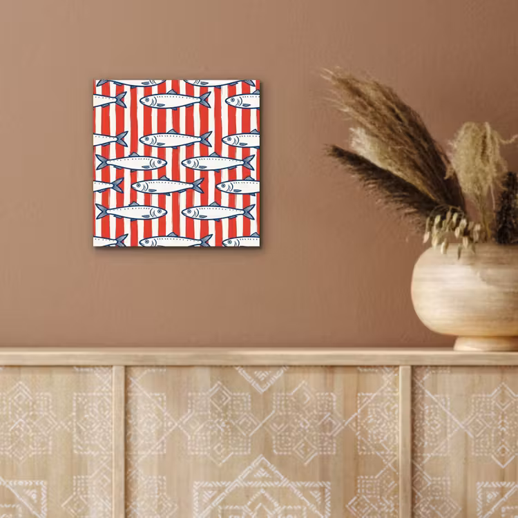 Aluminium schilderij - Vis - Patroon - Strepen - Illustratie - Rood — 5