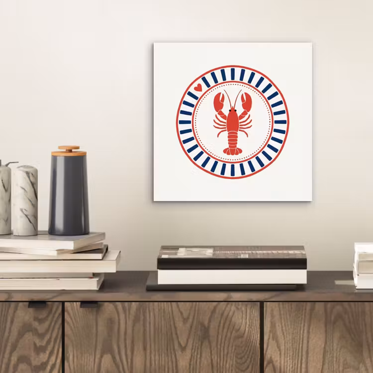 Aluminium schilderij - Zeeleven - Kreeft - Embleem - Grafisch - Rood — 2