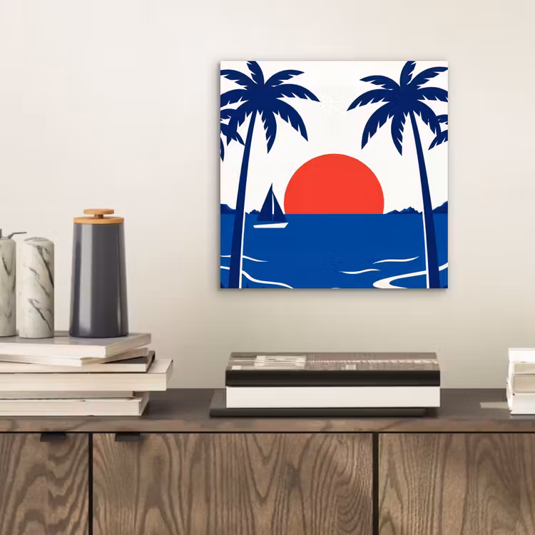 Aluminium schilderij - Zonsondergang - Zee - Palmboom - Tropisch - Modern — 2