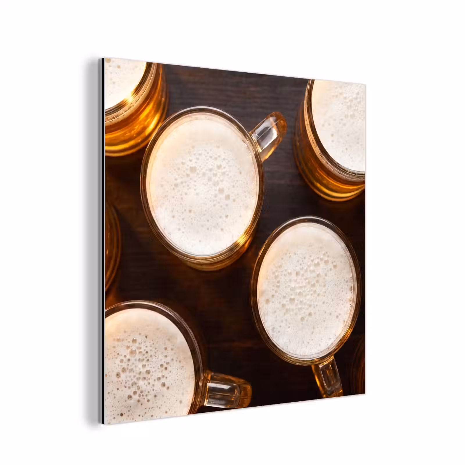 Aluminium schilderij - Bier - Glazen - Schuim - Hout - Drank — 1