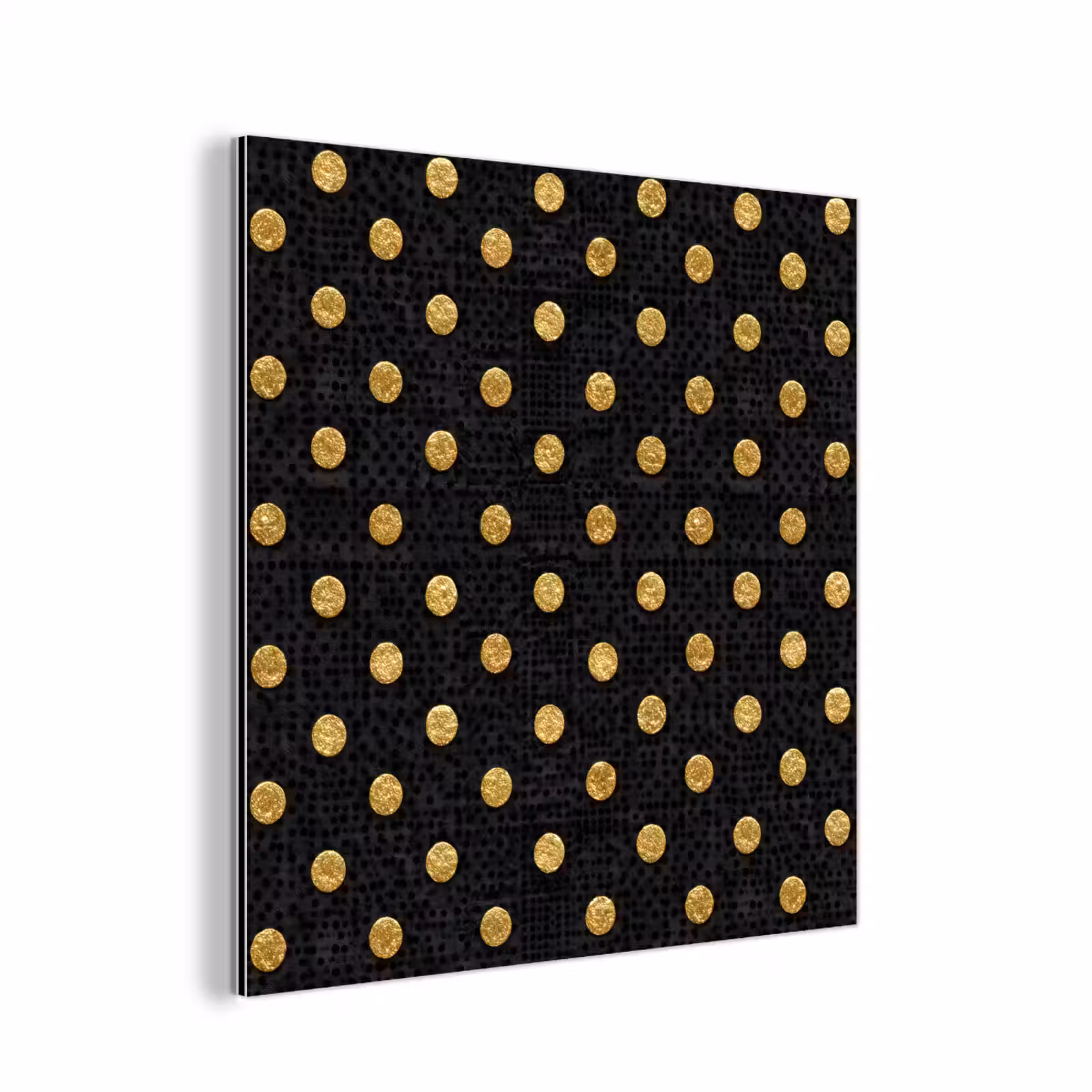 Aluminium schilderij - Polka Dot - Stippen - Goud - Zwart — 1