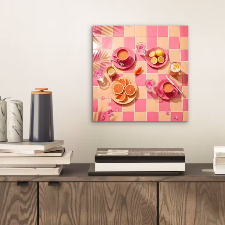 Aluminium schilderij - Eten - Citrusvruchten - Stillevens - Roze - Oranje — 2