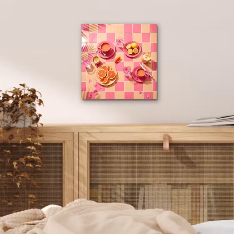 Aluminium schilderij - Eten - Citrusvruchten - Stillevens - Roze - Oranje — 4