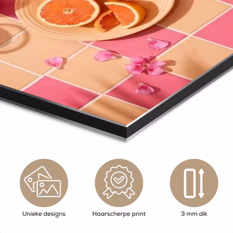 Aluminium schilderij - Eten - Citrusvruchten - Stillevens - Roze - Oranje — 7