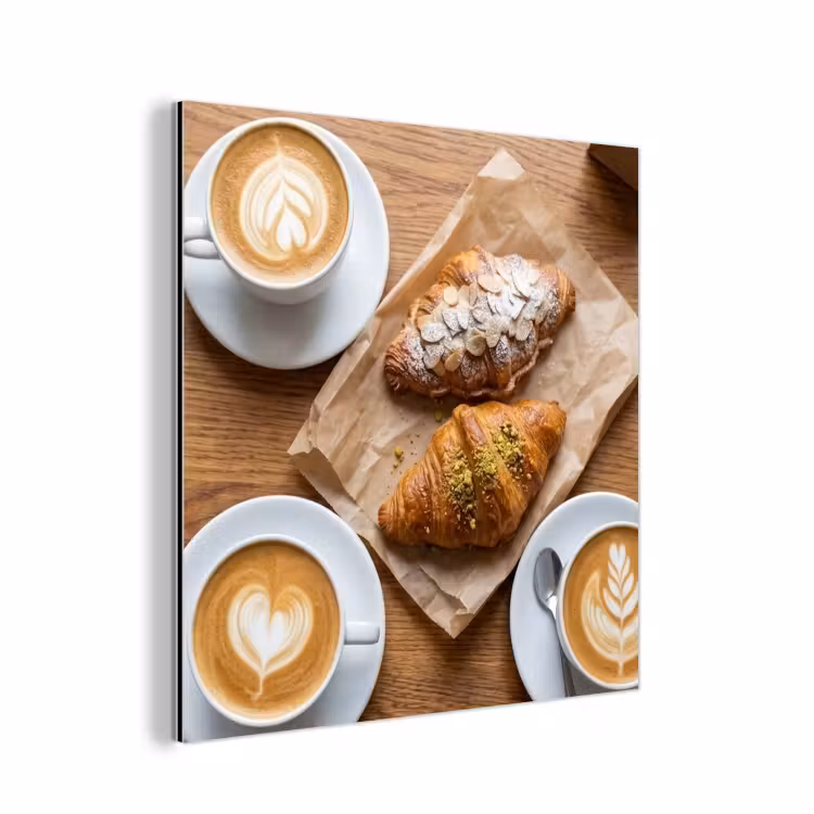 Aluminium schilderij - Eten - Croissant - Koffie - Ontbijt - Modern — 1