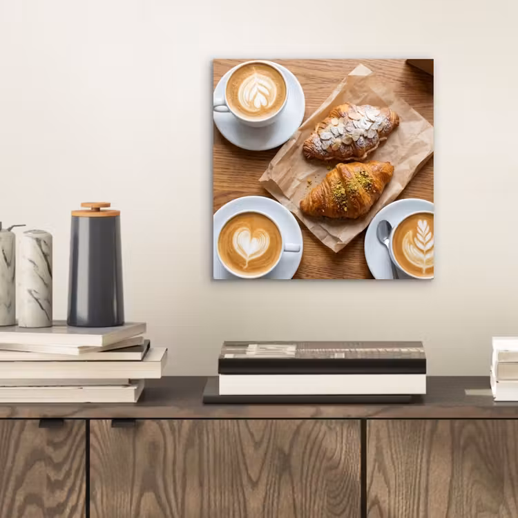 Aluminium schilderij - Eten - Croissant - Koffie - Ontbijt - Modern — 2