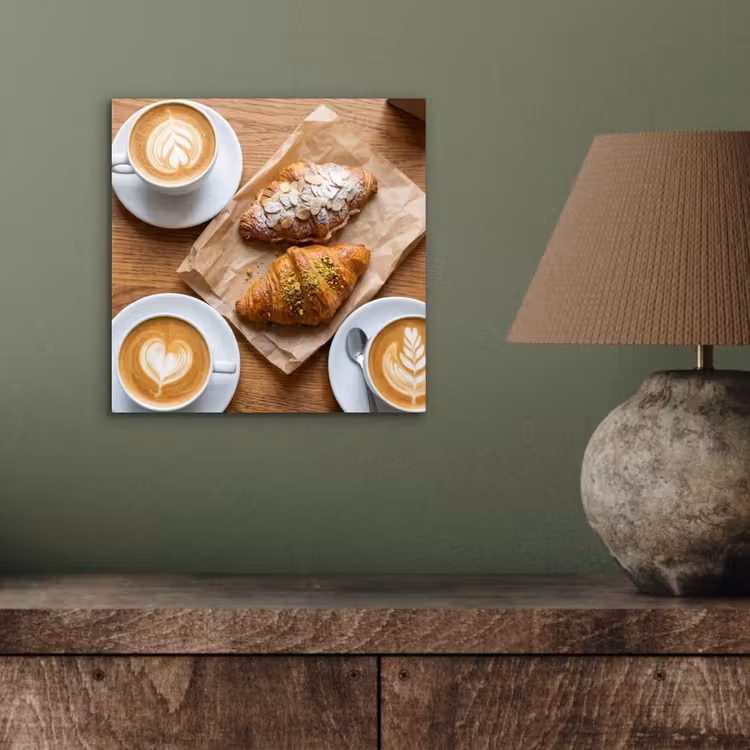 Aluminium schilderij - Eten - Croissant - Koffie - Ontbijt - Modern — 3