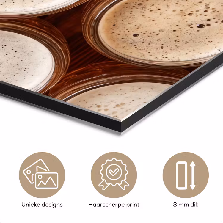 Aluminium schilderij - Eten - Glazen - Drank - Patroon - Bruin — 7