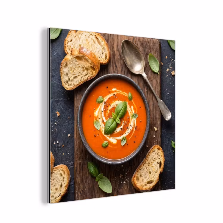 Aluminium schilderij - Eten - Soep - Basilicum - Rustiek - Rood — 1