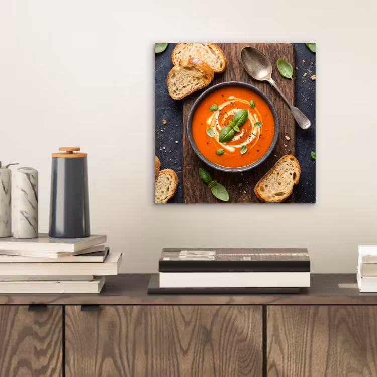 Aluminium schilderij - Eten - Soep - Basilicum - Rustiek - Rood — 2