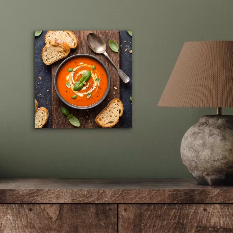 Aluminium schilderij - Eten - Soep - Basilicum - Rustiek - Rood — 3