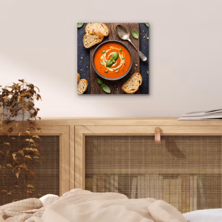 Aluminium schilderij - Eten - Soep - Basilicum - Rustiek - Rood — 4