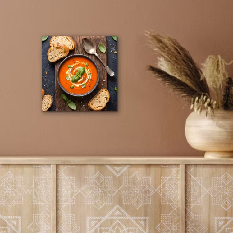 Aluminium schilderij - Eten - Soep - Basilicum - Rustiek - Rood — 5