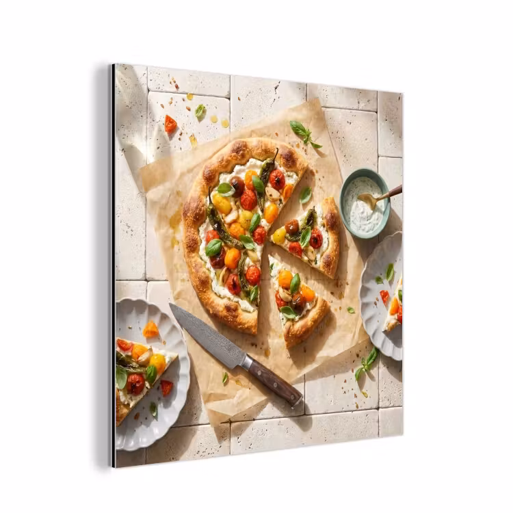 Aluminium schilderij - Eten - Tomaten - Basilicum - Maaltijd - Vers — 1