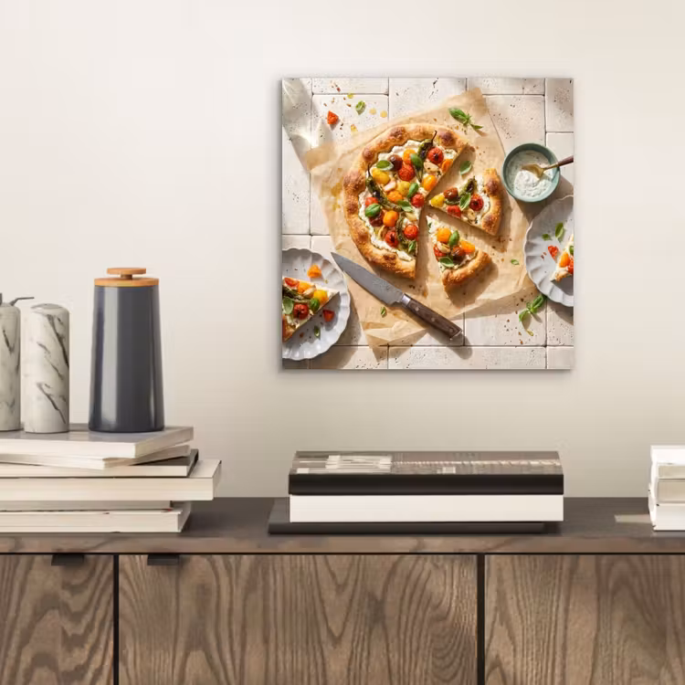 Aluminium schilderij - Eten - Tomaten - Basilicum - Maaltijd - Vers — 2