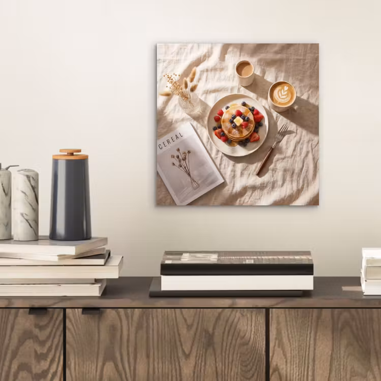 Aluminium schilderij - Pannenkoeken - Bessen - Ontbijt - Modern - Beige — 2