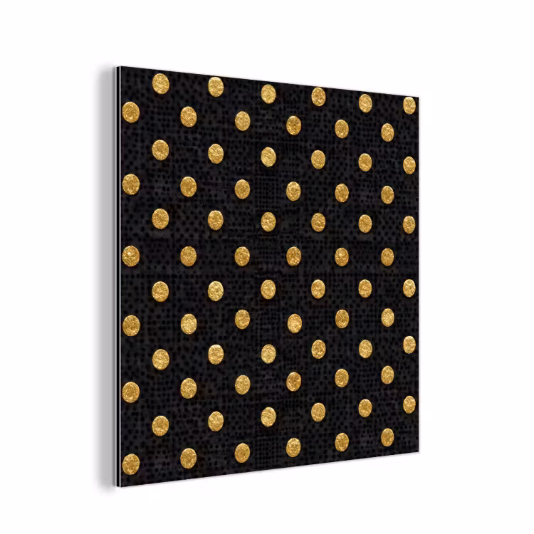 Aluminium schilderij - Polka Dot - Stippen - Goud - Zwart — 1