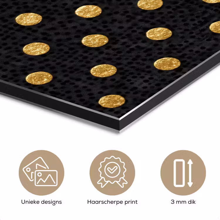 Aluminium schilderij - Polka Dot - Stippen - Goud - Zwart — 7
