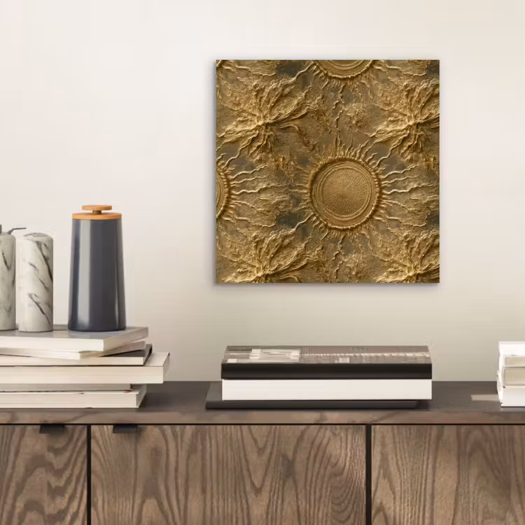Aluminium schilderij - Zon - Reliëf - Antiek - Goud — 2