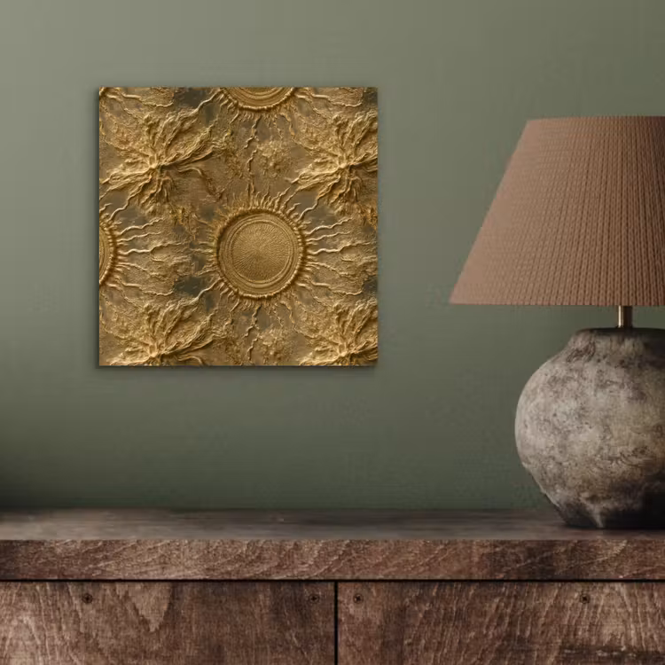 Aluminium schilderij - Zon - Reliëf - Antiek - Goud — 3