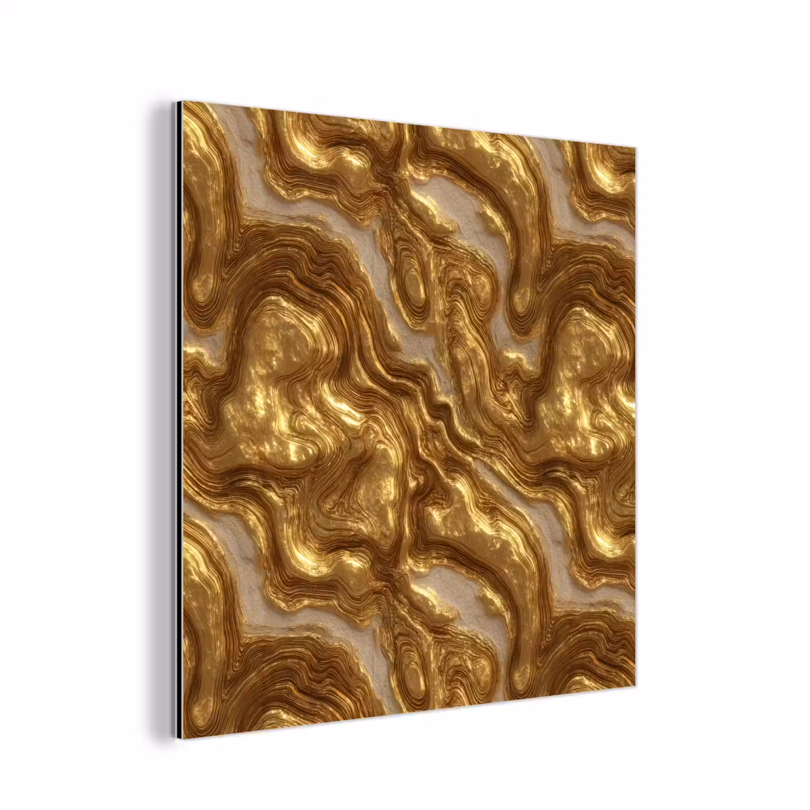 Aluminium schilderij - Golven - Organisch - Goud - Crème — 1