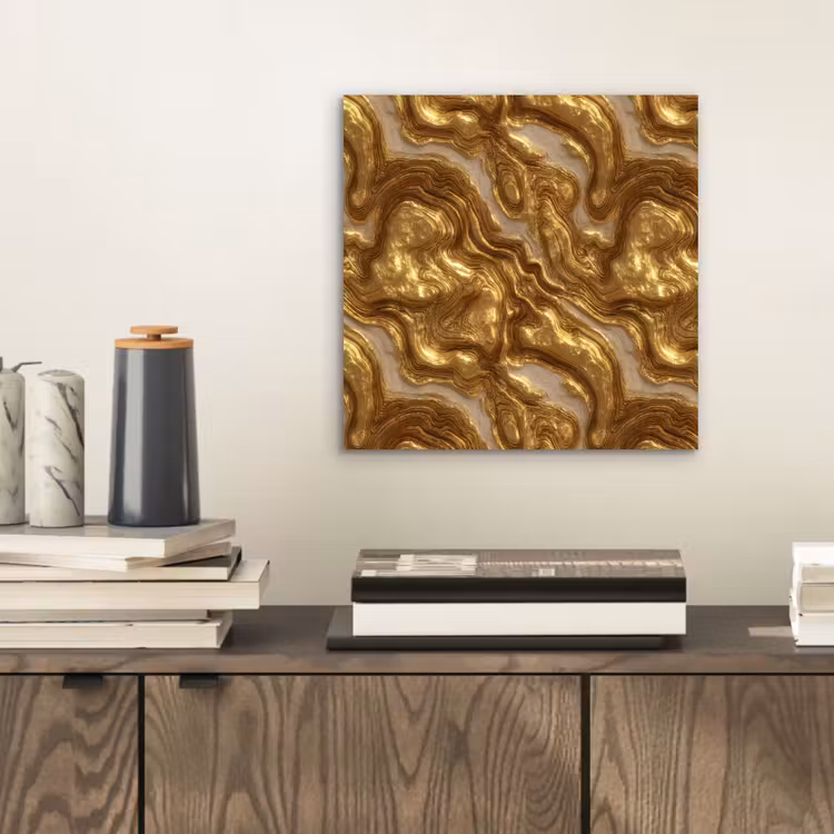 Aluminium schilderij - Golven - Organisch - Goud - Crème — 2