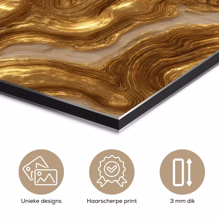 Aluminium schilderij - Golven - Organisch - Goud - Crème — 7