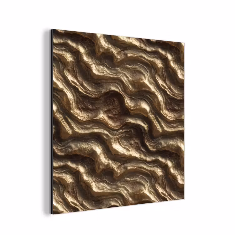 Aluminium schilderij - Reliëf - Golven - Abstract - Bronsgoud — 1