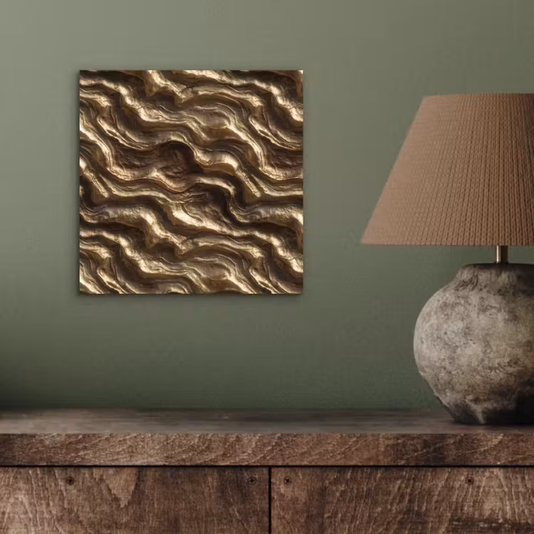 Aluminium schilderij - Reliëf - Golven - Abstract - Bronsgoud — 3