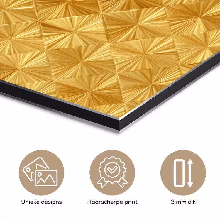 Aluminium schilderij - Tegels - Geometrisch - Reliëf - Goud — 7
