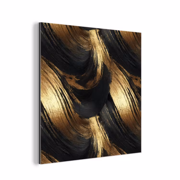 Aluminium schilderij - Verfstreken - Abstract - Goud - Zwart — 1