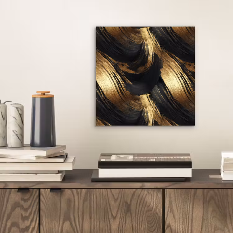 Aluminium schilderij - Verfstreken - Abstract - Goud - Zwart — 2