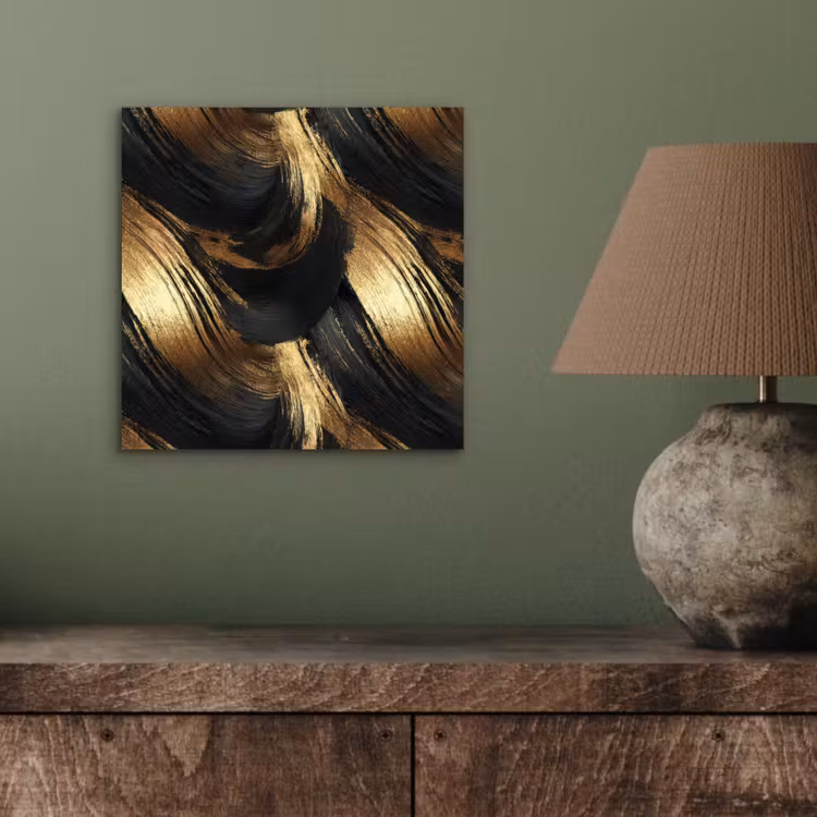Aluminium schilderij - Verfstreken - Abstract - Goud - Zwart — 3