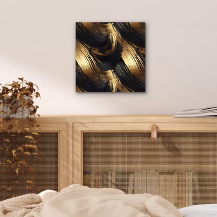 Aluminium schilderij - Verfstreken - Abstract - Goud - Zwart — 4