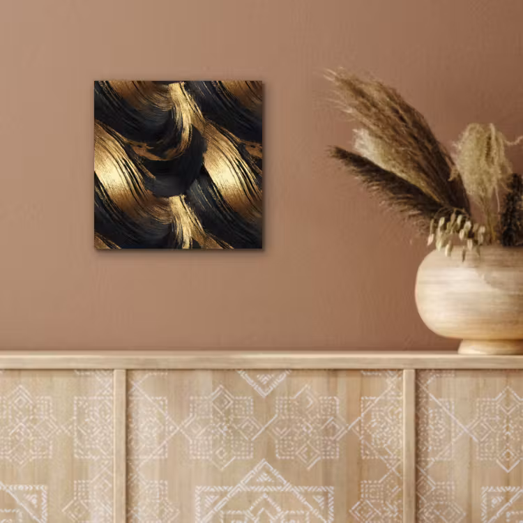 Aluminium schilderij - Verfstreken - Abstract - Goud - Zwart — 5