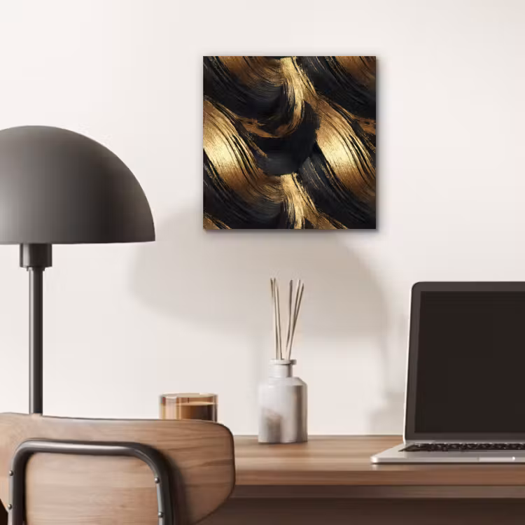 Aluminium schilderij - Verfstreken - Abstract - Goud - Zwart — 6