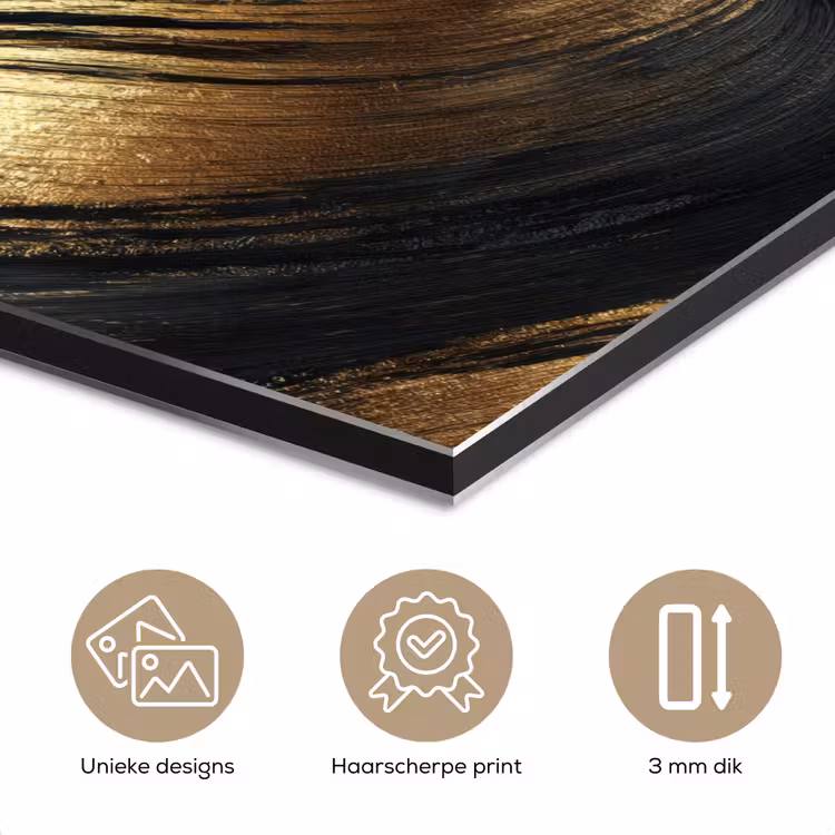 Aluminium schilderij - Verfstreken - Abstract - Goud - Zwart — 7