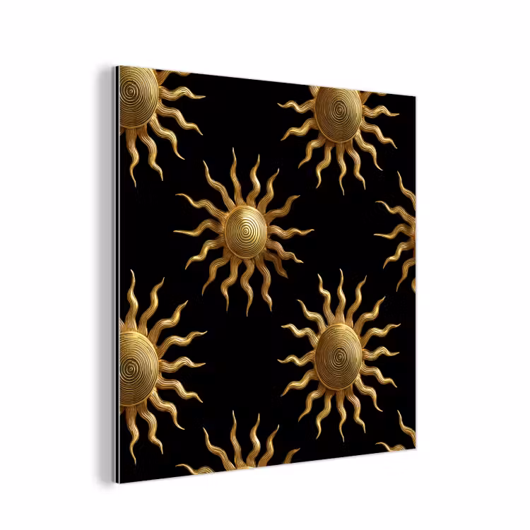 Aluminium schilderij - Zon - Patroon - Luxe - Goud - Zwart — 1