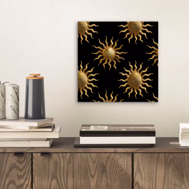 Aluminium schilderij - Zon - Patroon - Luxe - Goud - Zwart — 2