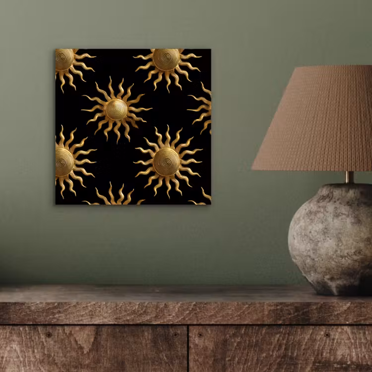 Aluminium schilderij - Zon - Patroon - Luxe - Goud - Zwart — 3