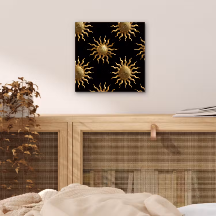 Aluminium schilderij - Zon - Patroon - Luxe - Goud - Zwart — 4