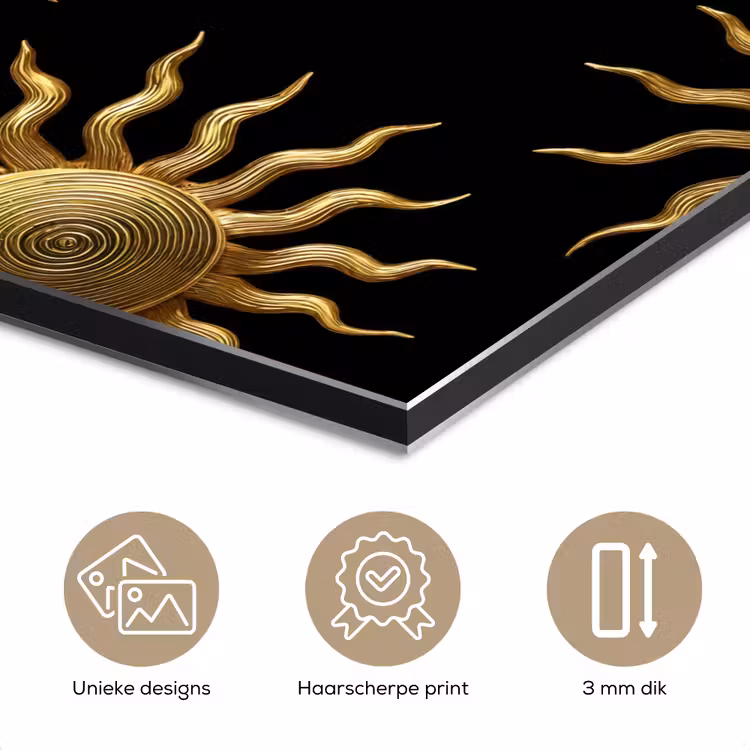 Aluminium schilderij - Zon - Patroon - Luxe - Goud - Zwart — 7