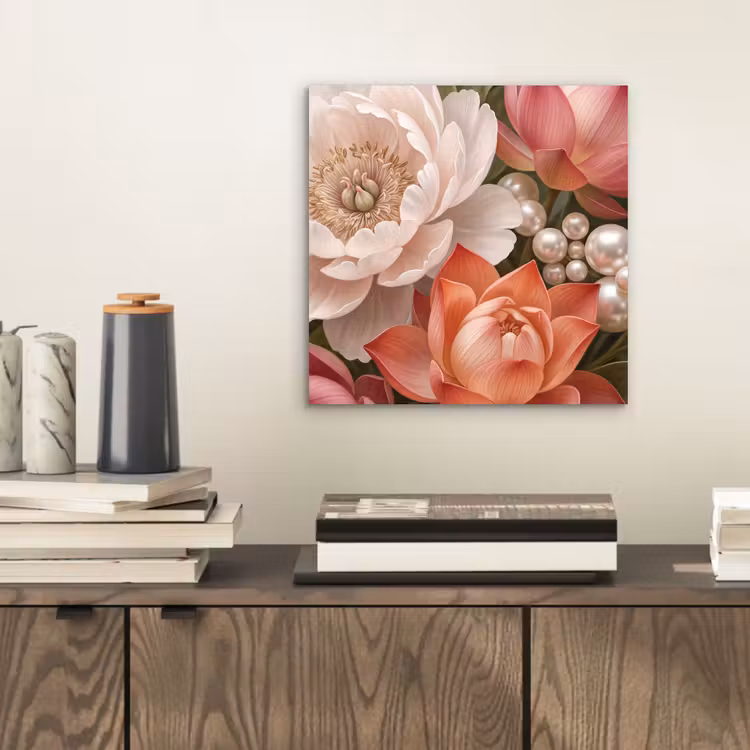 Aluminium schilderij - Bloemen - Parels - Elegant - Roze - Wit — 2