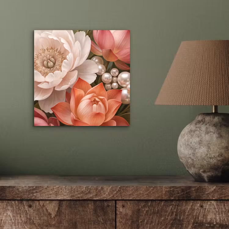 Aluminium schilderij - Bloemen - Parels - Elegant - Roze - Wit — 3