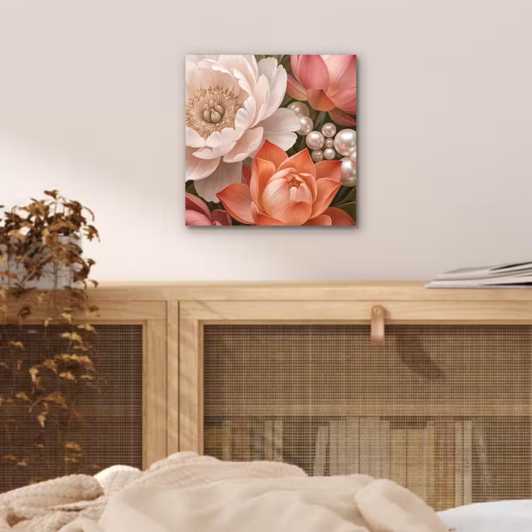 Aluminium schilderij - Bloemen - Parels - Elegant - Roze - Wit — 4